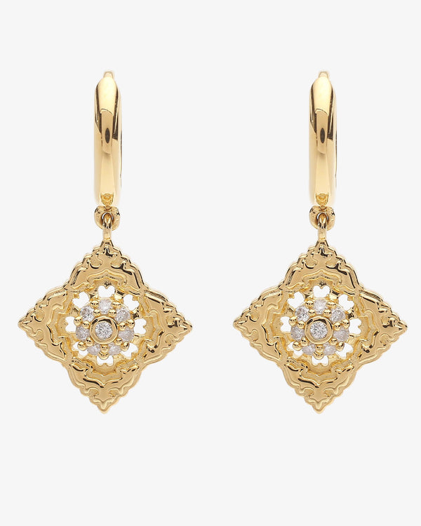 Boucles d'oreilles Ajrakh Soleil en or jaune 14K massif, diamant naturel – Kaari Paris