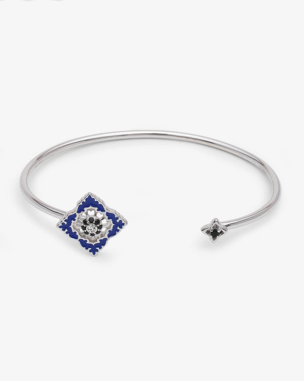 Barcelet Jonc Ajrakh Bleu en argent 925 rhodié, diamant naturel et spinelle noire naturelle – Kaari Paris