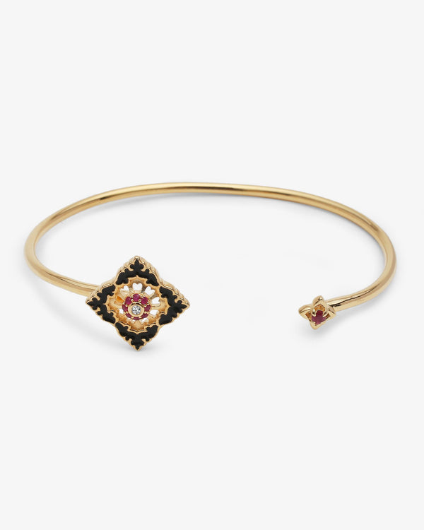 Bracelet Jonc Ajrakh Noir en argent 925 doré or jaune 18K, diamant naturel et rubis naturel – Kaari Paris