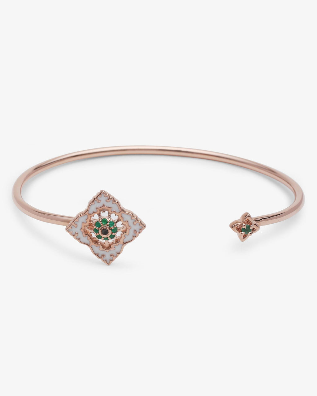 Bracelet Jonc Ajrakh Rosé en argent 925 doré or rose 18K, diamant noir naturel et émeraude naturelle – Kaari Paris