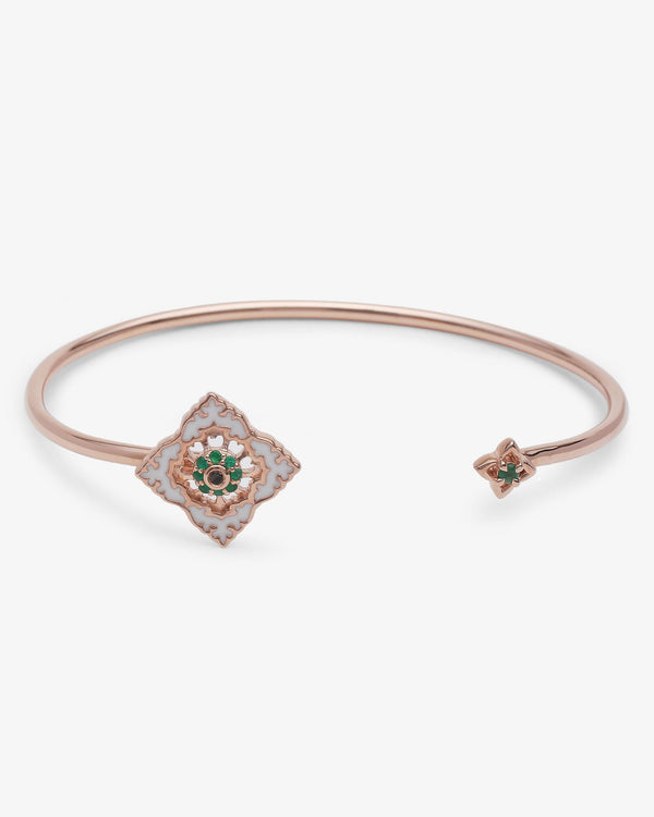 Bracelet Jonc Ajrakh Rosé en argent 925 doré or rose 18K, diamant noir naturel et émeraude naturelle – Kaari Paris