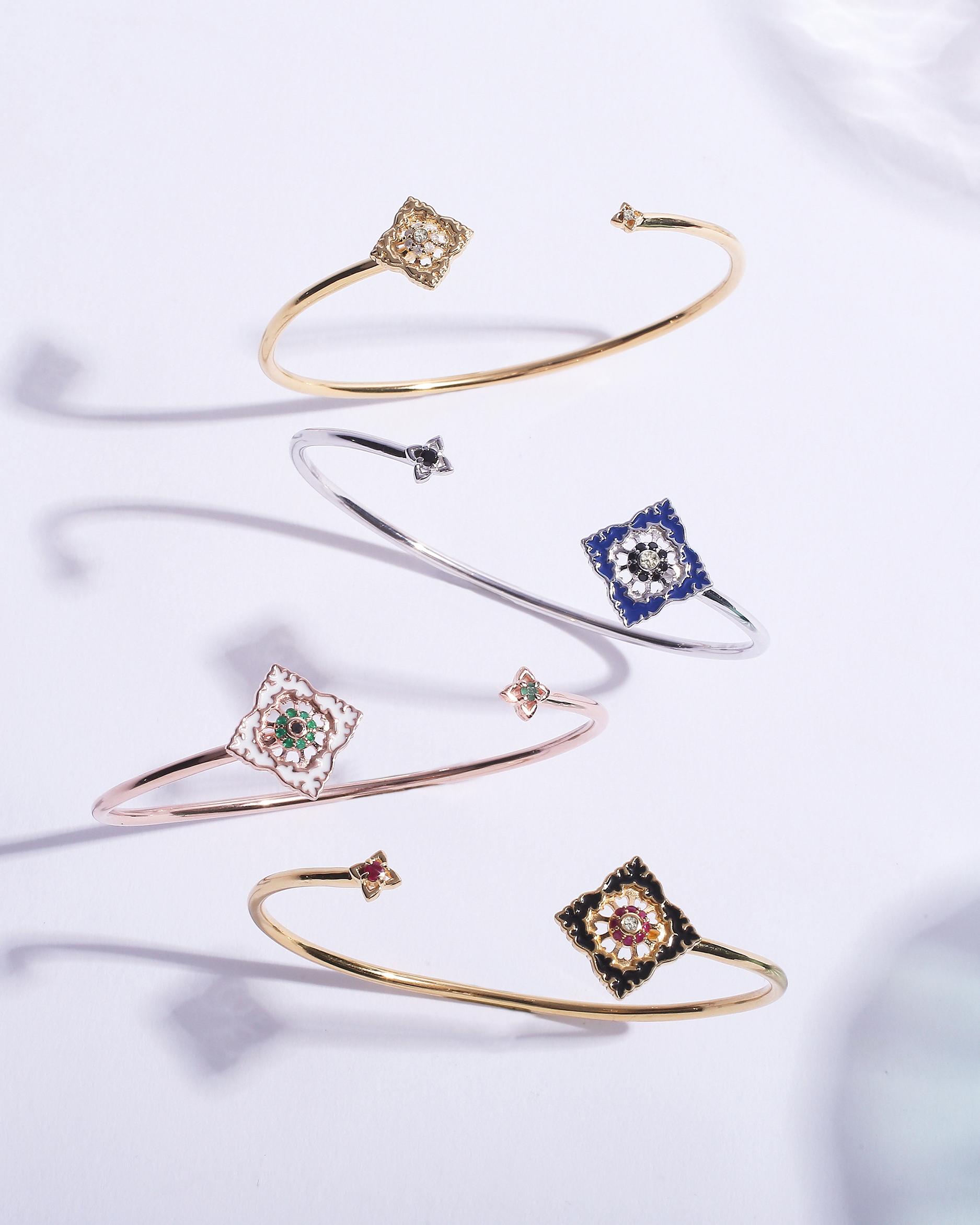 Bracelet Jonc Ajrakh Soleil en or jaune 14K massif, diamant naturel – Kaari Paris
