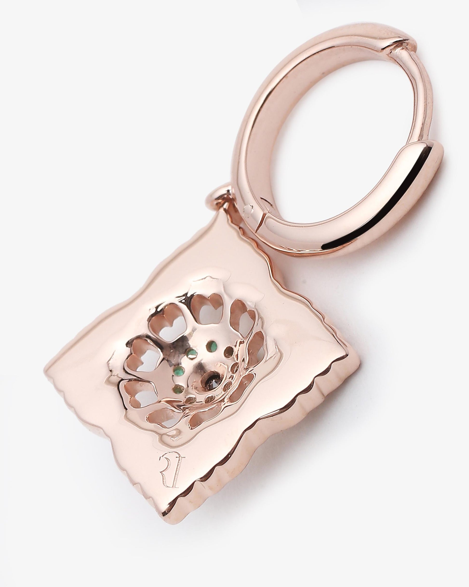 Boucles d'oreilles Ajrakh Rosé en argent 925 doré or rose 18K, diamant noir naturel et émeraude naturelle – Kaari Paris