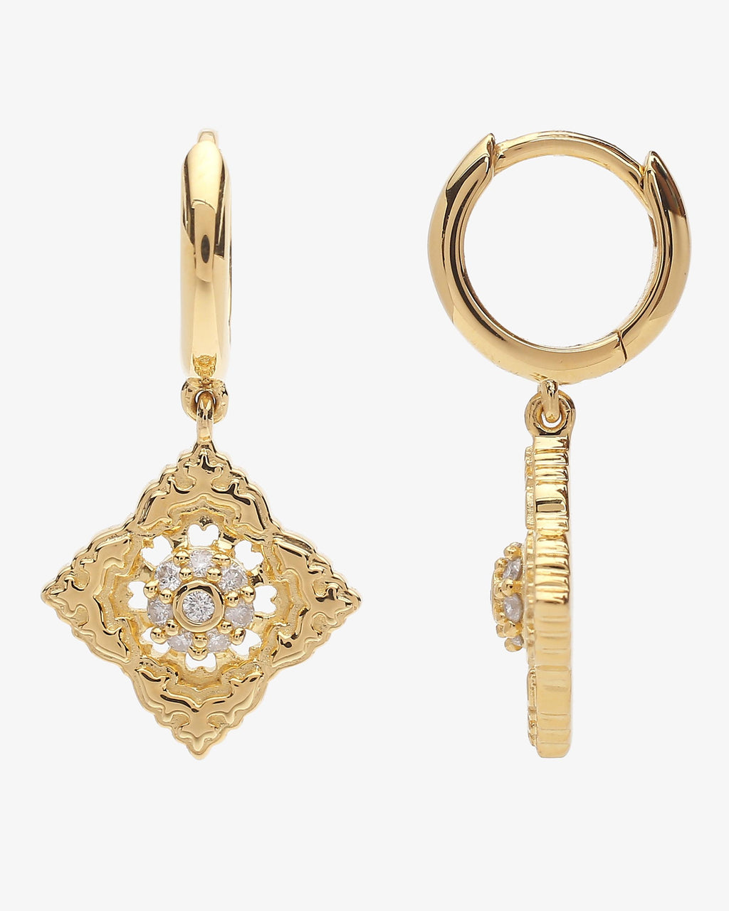 Boucles d'oreilles Ajrakh Soleil en or jaune 14K massif, diamant naturel – Kaari Paris