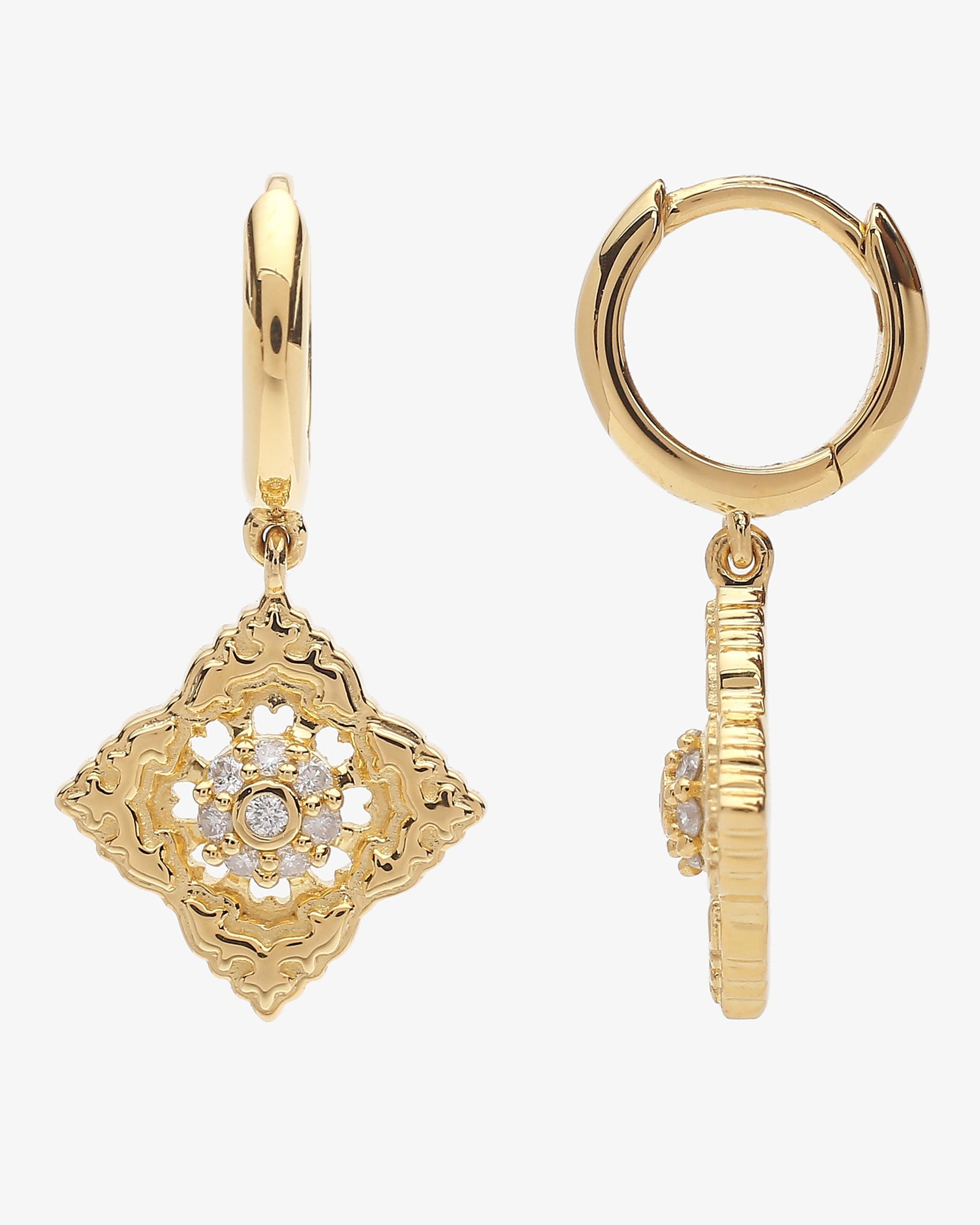 Boucles d'oreilles Ajrakh Soleil en or jaune 14K massif, diamant naturel – Kaari Paris