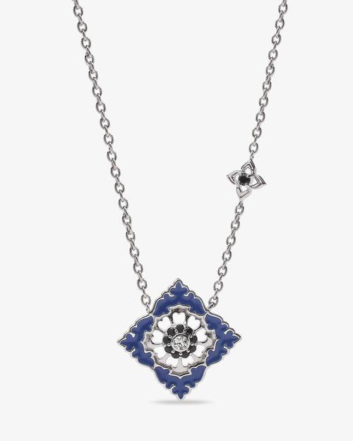 Pendentif Ajrakh Bleu en argent 925 rhodié, diamant naturel et spinelle noire naturelle – Kaari Paris
