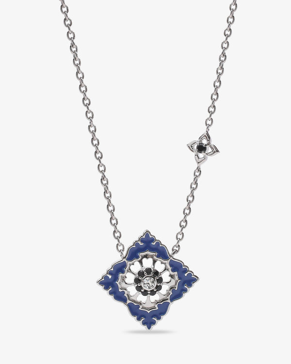 Pendentif Ajrakh Bleu en argent 925 rhodié, diamant naturel et spinelle noire naturelle – Kaari Paris