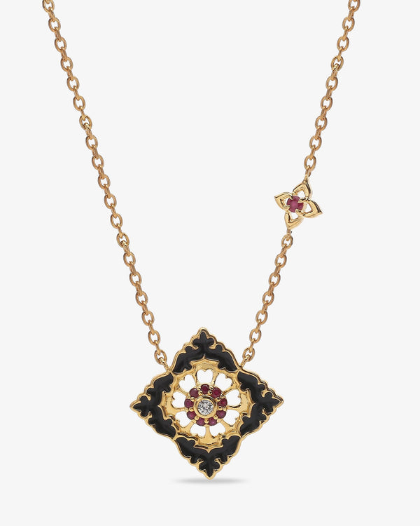 Pendentif Ajrakh Noir en argent 925 doré or jaune 18K, diamant naturel et rubis naturel – Kaari Paris