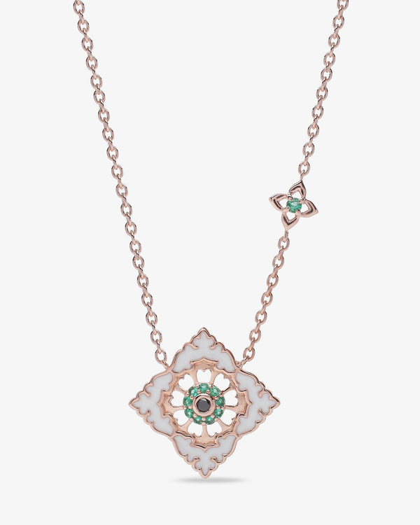 Pendentif Ajrakh Rosé en argent 925 doré or rose 18K, diamant noir naturel et émeraude naturelle – Kaari Paris