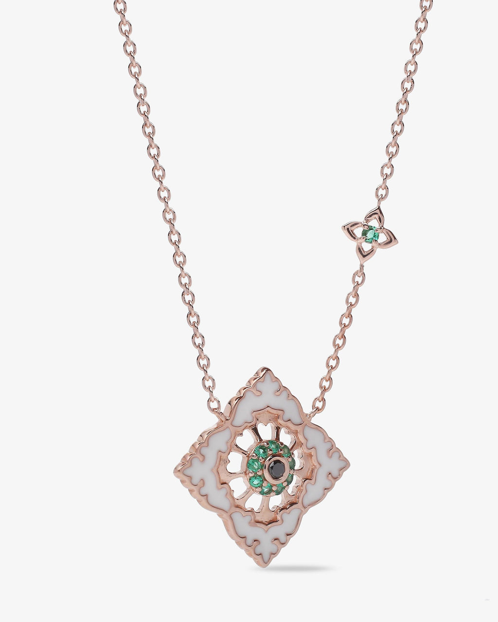 Pendentif Ajrakh Rosé en argent 925 doré or rose 18K, diamant noir naturel et émeraude naturelle – Kaari Paris