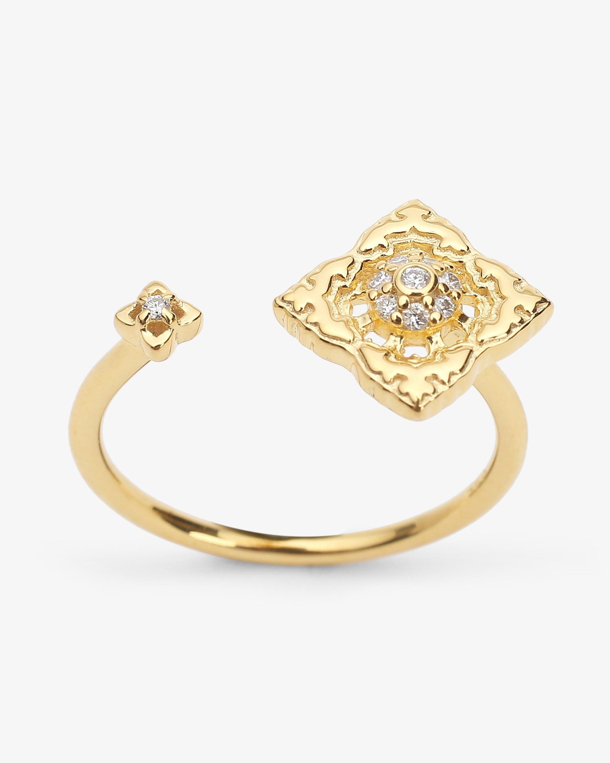 Bague Ajrakh Soleil en or jaune 14K massif, diamant naturel – Kaari Paris